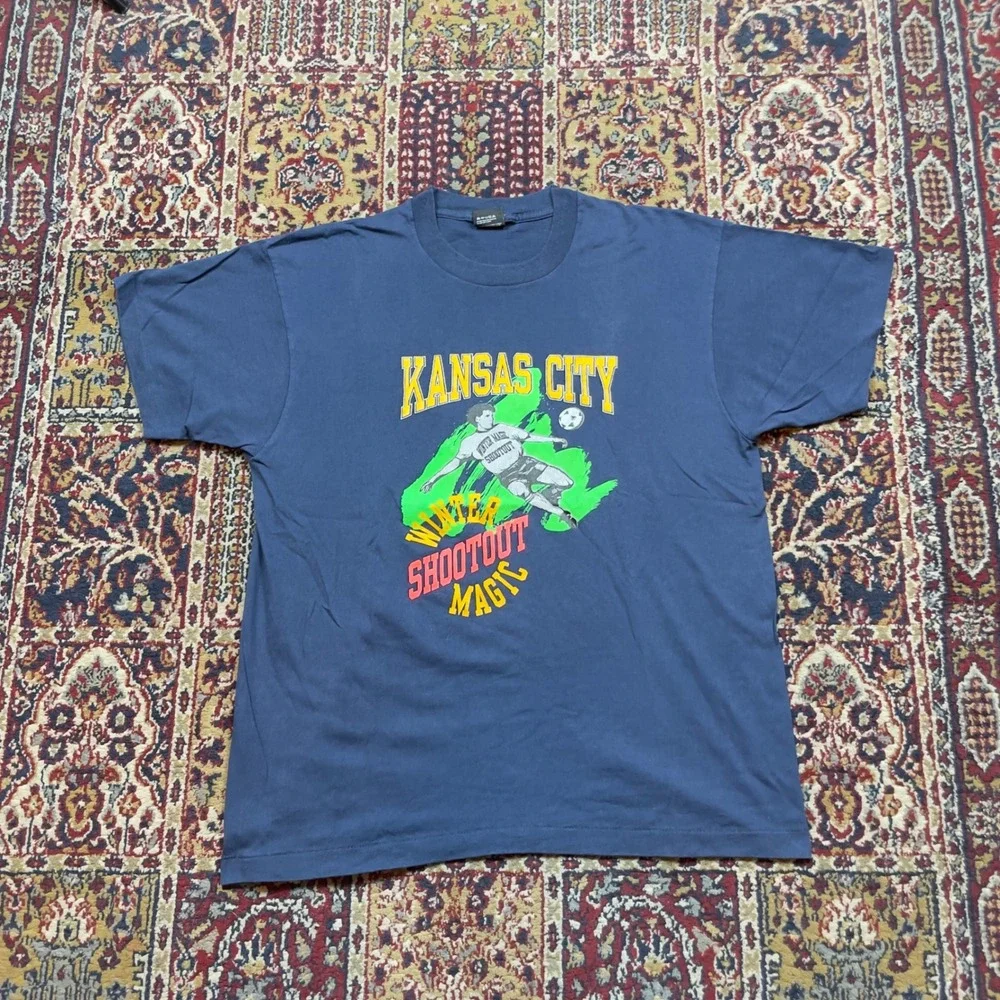 VTG 80s 90s‎ Kansas City Winter Shootout Magic Soccer T-Shirt XL USA Faded Navy